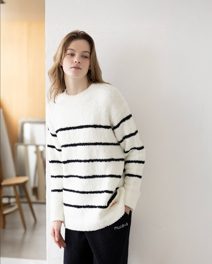 【LADIES】血行促進ボーダークルーネックセーター