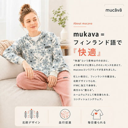 mucava IFMC. 血行促進 UVカット 接触冷感 北欧フラワー柄 オーバーサイズ スムースジップパーカー