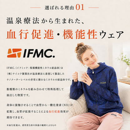 mucava IFMC. 血行促進 UVカット 接触冷感 北欧フラワー柄 オーバーサイズ スムースジップパーカー