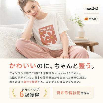 mucava IFMC. 血行促進 UVカット 接触冷感 フラワープリント オフボディシルエット スムースTシャツ