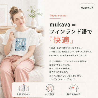 mucava IFMC. 血行促進 UVカット 接触冷感 フラワープリント オフボディシルエット スムースTシャツ