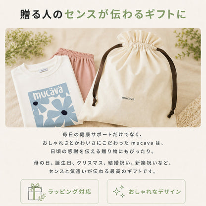 mucava IFMC. 血行促進 UVカット 接触冷感 フラワープリント オフボディシルエット スムースTシャツ
