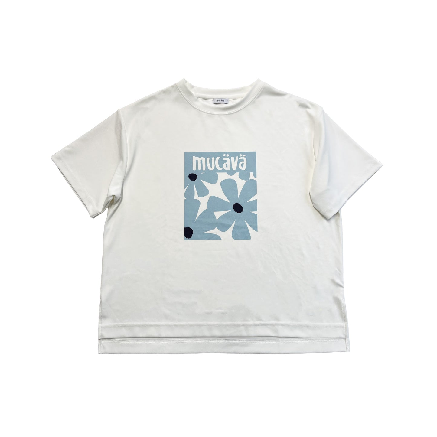 mucava イフミック 血行促進 UVカット 接触冷感 フラワープリント オフボディシルエット スムースTシャツ ブルー