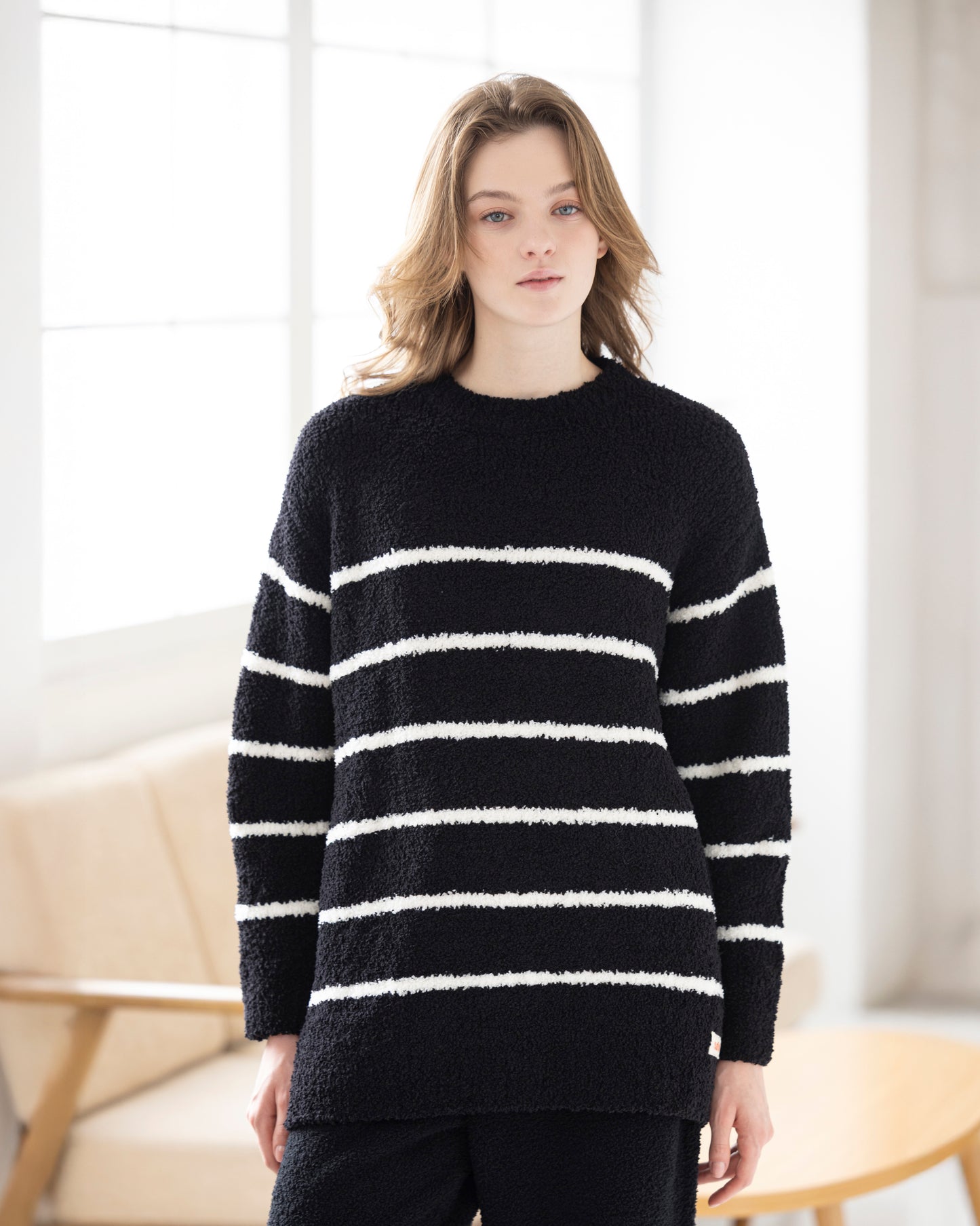 【LADIES】血行促進ボーダークルーネックセーター