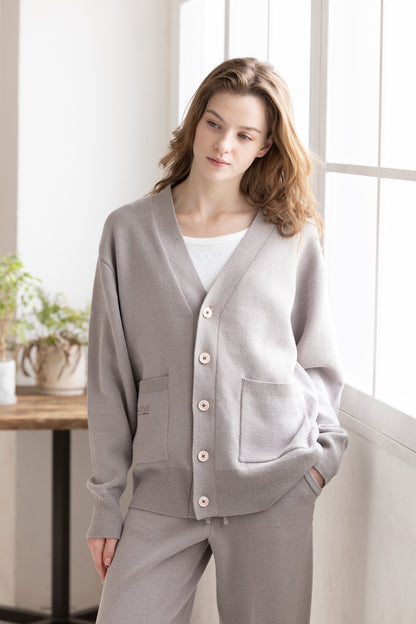 血行促進プレーティングニットカーディガン