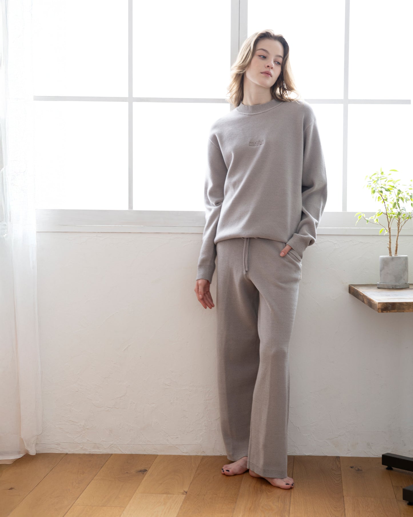 血行促進プレーティングニットクルーネック