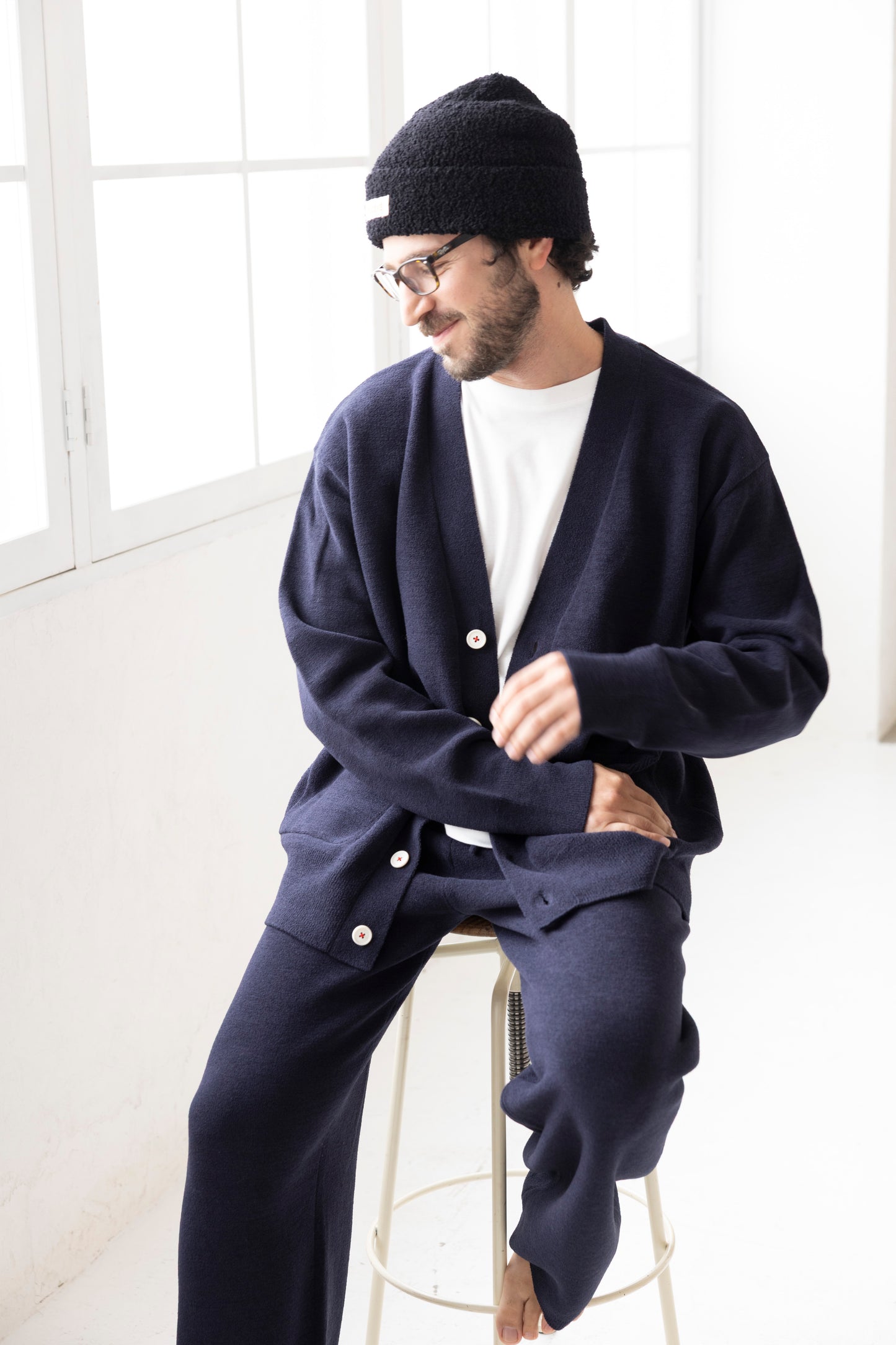 血行促進プレーティングニットカーディガン